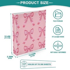 3 Ring Binder Cute Pink Bow 1.5 Inch, Coquette Binders with Clipboard and PVC…