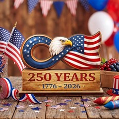 250th Anniversary Eagle Decor 8 Inch Patriotic 1776-2026 Wooden Blue and Red