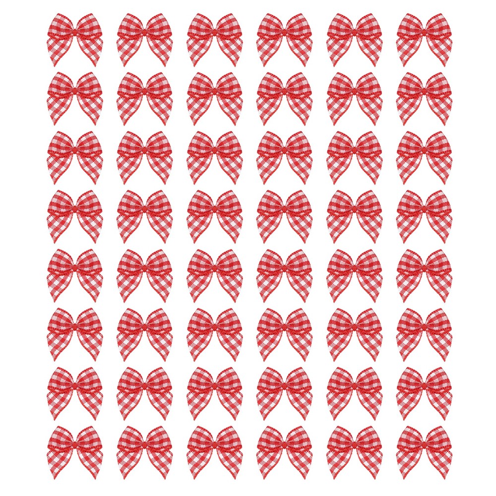 80Pcs Mini Gingham Ribbon Bow 1″ Checkered Ribbon Bows DIY Red and White