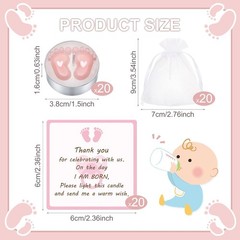 20 Sets Baby Shower Party Favors Pink Tea Lights Candles with Organza Bag