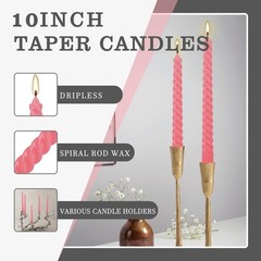 WPONSZU 10 Inch Pink Spiral Taper Candle Set of 12 Pack Unscented 12pink
