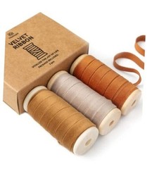Fall Velvet Ribbon Set 3/8″ x 15 Yd Wooden Spool Khaki Terracotta & Nude