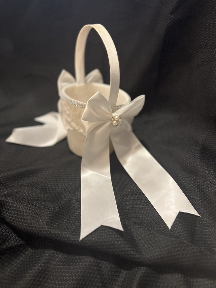 NEW TRUE LOVE GIFT Ring Bearer Pillow and Flower Girl Basket Set Pearl (#78)