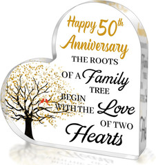 50Th Anniversary Wedding Gifts for Couple Parents, Acrylic Heart Cake Topper Dec