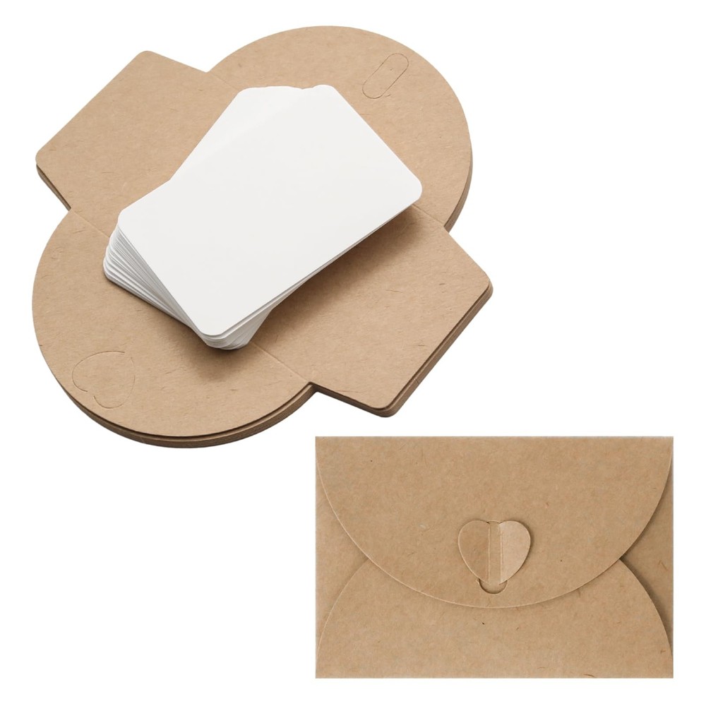 YUYUDEHM 25 Set Mini Envelopes with Blank Cards, Kraft 4.13″ x 2.76″, Brown