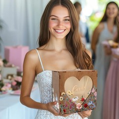 Spring Brown Wedding Card Box for Reception with Heart Acrylic Window Summer Vi