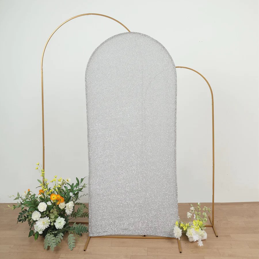 6 ft SILVER Metallic Fitted Spandex Round Top Arch STAND COVER Party Events