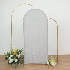 6 ft SILVER Metallic Fitted Spandex Round Top Arch STAND COVER Party Events