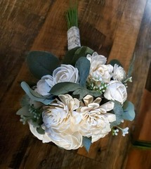 Ivory White Bridal Bouquet Artificial Sola Wood Roses Eucalyptus Wedding Flowers