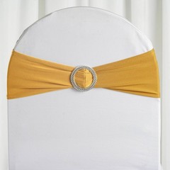 10 Gold Spandex CHAIR SASHES with Silver Round Buckles Wedding Decorations