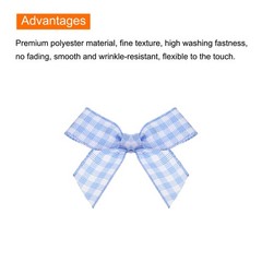 30Pcs Mini Gingham Ribbon Bow 1.5″ Checkered Fabric Satin Light Blue and White