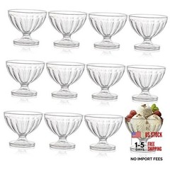 12 Pack Acrylic Ice Cream Bowls – 8 Oz Clear Plastic Dessert Cups Footed Ice