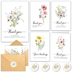 25 Funeral Thank You Cards with Envelopes, 5 Designs, 4x6in Watercolor Wildfl…