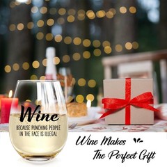 Wine Because Punching People in the Face is Illegal – Funny 15oz Stemless Win…