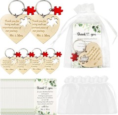 50 Sets Wedding Favors for Guests Bulk Wood Heart Puzzle Keychains, Wedding