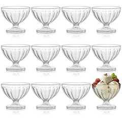 12 Pack Acrylic Ice Cream Bowls – 8 Oz Clear Plastic Dessert Cups Footed Ice