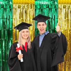 3Pack 3.3Ft x 6.6Ft Graduation Foil Fringe Curtain Backdrop Decorations, Gree…