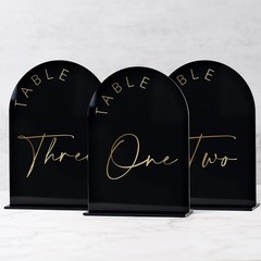 10 PCS 5×7 Inch Black Arch Wedding Table Numbers 1-10 with Stands Gold Font