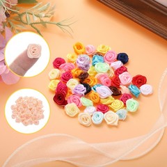 100pcs 1.5cm Mini Ribbon Roses for Crafts Artificial Fabric Flowers Champagne
