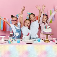 Tiamon 1 Pc Pastel Rainbow Tablecloths 108″ x 54″ (Rectangular), Pink