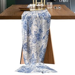 Chiffon Table Runner Floral Pattern Blue and Chinese style9712 27×120 Inch