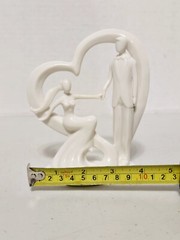 «Take My Hand» Romantic Bride & Groom Heart Porcelain Wedding Cake Topper Statue