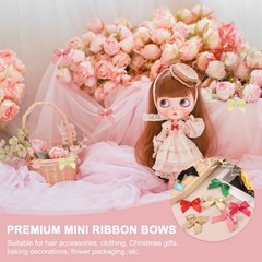 60 Pcs Mini Ribbon Bow 1.2″ Mini Fabric Satin Ribbon Flower Bows, Black