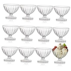 12 Pack Acrylic Ice Cream Bowls – 8 Oz Clear Plastic Dessert Cups Footed Ice