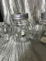 Mason Jars Lantern Tealight Holder with Wire Metal Tray Rustic Farmhouse Style