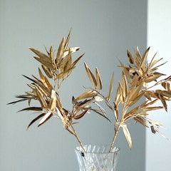 2 Gold 33″ Artificial Bamboo LEAVES Branches Metallic Faux Greenery Stems Party