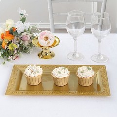 Gold 4 Plastic 14″ Rectangle Serving Trays Lace Print Rim Design Party Events