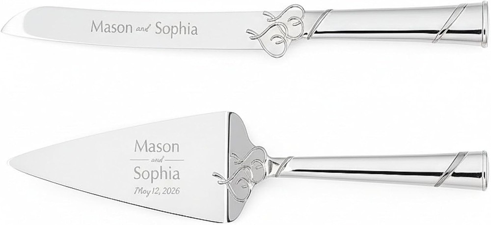 Personalized True Love Silver Wedding Cake Cutting Set Custom Engraved Wedding