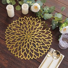 6 Metallic Gold 13″ Laser Cut Hibiscus Flower Cardboard Placemats Party Events