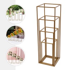 4PCS Gold Flower Stand Rectangular Rack Set For Wedding Table Centerpieces Decor