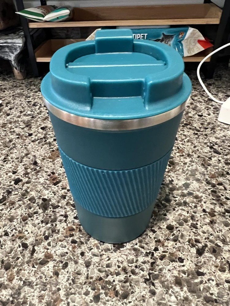 12oz Stainless Steel Travel Mug Insulated Coffee Cup Leak Proof Lid Blue