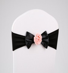 10 PCS Rose Flower Bow Decor Sashes Wedding Party Stretch Spandex Chair Cover