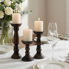 Farmhouse Wooden Candle Holders for Pillar Candles Set of 3, Vintage Brown