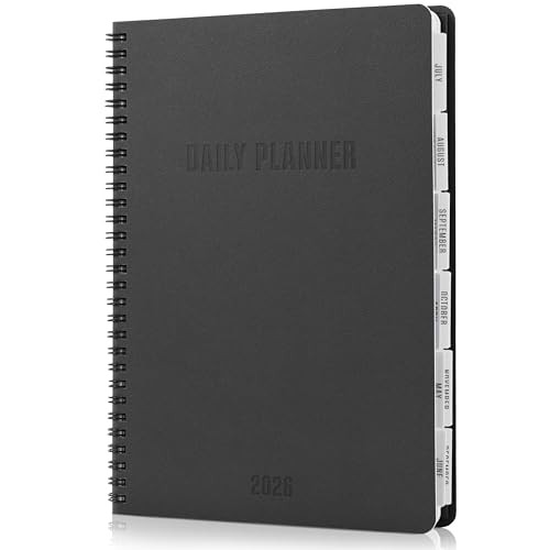 Durable 2026 Daily Planner – 7″ x 10″ Daily Planner with Weekly & Monthly Black