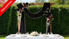 Socomi Pearl Table Runner Black Summer Wedding Arch 19ft X 1pc Drape,