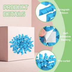 6 Pcs 4 Inch Grosgrain Curly Bows for Gift Wrapping Self-Adhesive Ribbon Blue