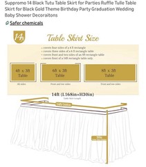 Suppromo 14ft Black Tulle Table Skirt Ruffle Party Wedding Event Decor