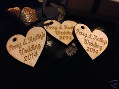 Personalised Engraved Wooden Hearts Present Hangers Wedding Table decor Favours