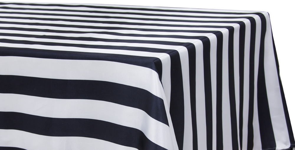 15 BLACK & WHITE STRIPED SATIN TABLECLOTHS 60″x126″ CHARMEUSE PRINT SILK