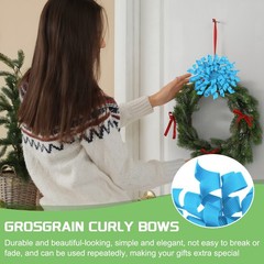 6 Pcs 4 Inch Grosgrain Curly Bows for Gift Wrapping Self-Adhesive Ribbon Blue