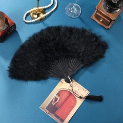 SOGUGOM Marabou Black Feather Fan – Renaissance Fan,Rave Middle,