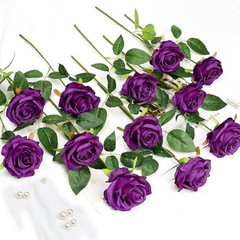 48 PCS Deep Purple Roses Artificial Flowers – Fake Silk Floral with Dark Purple