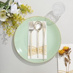 SAGE GREEN 10 Glossy 10″ Round Plastic Salad PLATES Gold Rim Party Events