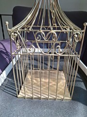 Gold Finish Metal Heart Bird Cage+Adj Hanging Chain Wedding Card Holder Planter