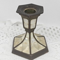 Vintage Brass & Mother of Pearl Inlay Candlestick Holder – Mid Century Boho