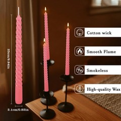 WPONSZU 10 Inch Pink Spiral Taper Candle Set of 12 Pack Unscented 12pink